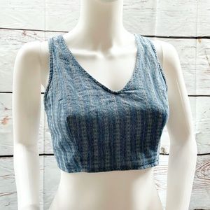 Forever 21 Chambray Denim Crop Zipper Tank Top S Southwestern Striped